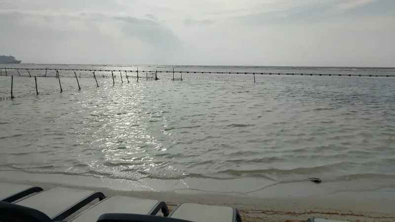 The Caribbean Sea from our beach club on an overcast day