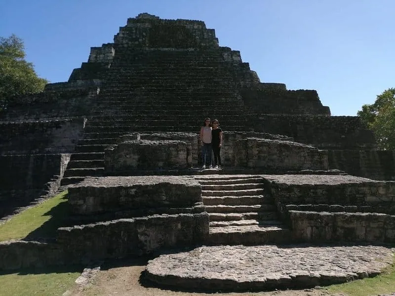 Couple visiting the Chacchoben Mayan ruins near Costa Maya